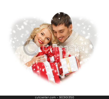 To use this stock image in your creative project, please select the size you need over to the right and click the "Add to Cart" button.
Your downloaded image will come with the Cutcaster watermark removed so don’t worry about the watermark you see on this page. romantic couple in a sweaters with gift boxes stock photo, picture of romantic couple in a sweaters with gift boxes by Syda Productions