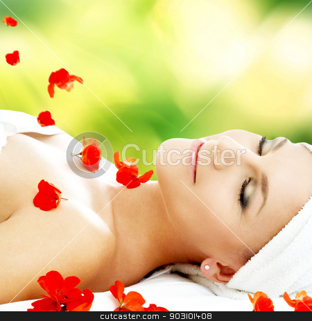 To use this stock image in your creative project, please select the size you need over to the right and click the "Add to Cart" button.
Your downloaded image will come with the Cutcaster watermark removed so don’t worry about the watermark you see on this page. red petals stock photo, lovely woman with red flower petals in spa by Syda Productions