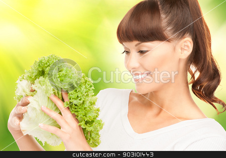To use this stock image in your creative project, please select the size you need over to the right and click the "Add to Cart" button.
Your downloaded image will come with the Cutcaster watermark removed so don’t worry about the watermark you see on this page. beautiful housewife with lettuce stock photo, bright picture of beautiful housewife with lettuce by Syda Productions