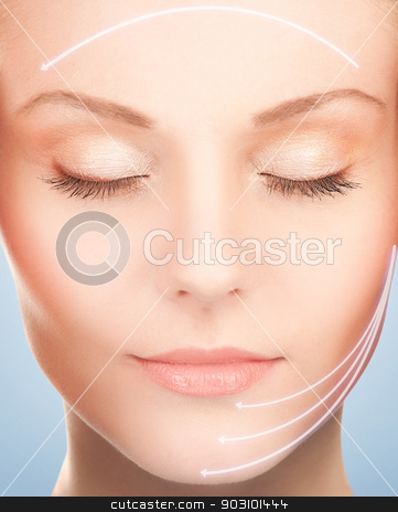 To use this stock image in your creative project, please select the size you need over to the right and click the "Add to Cart" button.
Your downloaded image will come with the Cutcaster watermark removed so don’t worry about the watermark you see on this page. face and hands of beautiful woman stock photo, picture of beautiful woman ready for cosmetic surgery by Syda Productions