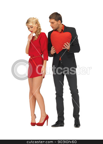 To use this stock image in your creative project, please select the size you need over to the right and click the "Add to Cart" button.
Your downloaded image will come with the Cutcaster watermark removed so don’t worry about the watermark you see on this page. beautiful couple holding big heart stock photo, bright picture of beautiful couple holding big heart by Syda Productions