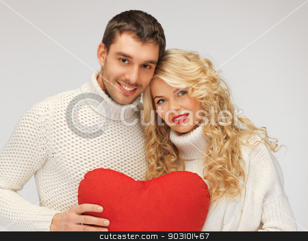 To use this stock image in your creative project, please select the size you need over to the right and click the "Add to Cart" button.
Your downloaded image will come with the Cutcaster watermark removed so don’t worry about the watermark you see on this page. family couple in a sweaters with heart stock photo, picture of family couple in a sweaters with heart by Syda Productions