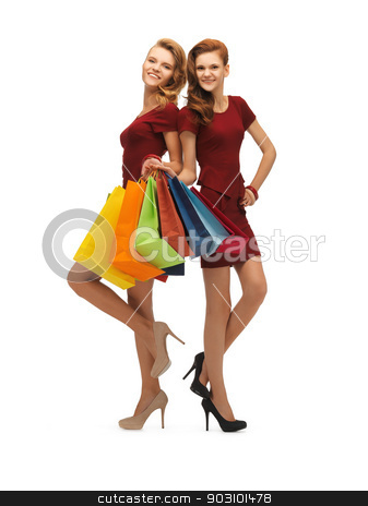 To use this stock image in your creative project, please select the size you need over to the right and click the "Add to Cart" button.
Your downloaded image will come with the Cutcaster watermark removed so don’t worry about the watermark you see on this page. two teenage girls with shopping bags stock photo, two teenage girls in red t-shirts with shopping bags by Syda Productions