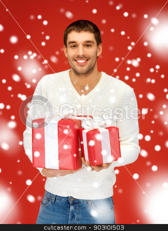 To use this stock image in your creative project, please select the size you need over to the right and click the "Add to Cart" button.
Your downloaded image will come with the Cutcaster watermark removed so don’t worry about the watermark you see on this page. man holding many gift boxes stock photo, bright picture of handsome man holding many gift boxes. by Syda Productions
