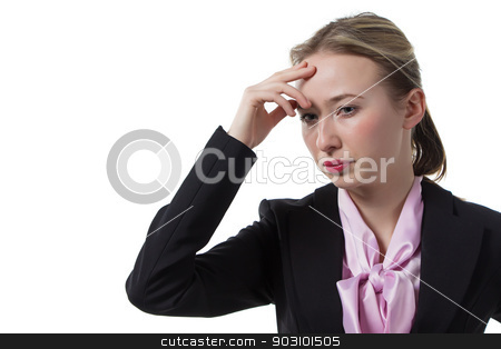 To use this stock image in your creative project, please select the size you need over to the right and click the "Add to Cart" button.
Your downloaded image will come with the Cutcaster watermark removed so don’t worry about the watermark you see on this page. Thoughtful businesswoman stock photo, Thoughtful businesswoman - isolated photo portrait with white background by Chris Tefme