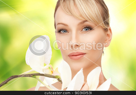 To use this stock image in your creative project, please select the size you need over to the right and click the "Add to Cart" button.
Your downloaded image will come with the Cutcaster watermark removed so don’t worry about the watermark you see on this page. beautiful woman with orchid flower stock photo, picture of beautiful woman with orchid flower by Syda Productions