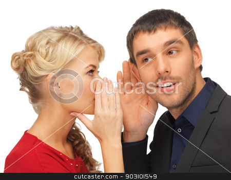 To use this stock image in your creative project, please select the size you need over to the right and click the "Add to Cart" button.
Your downloaded image will come with the Cutcaster watermark removed so don’t worry about the watermark you see on this page. man and woman spreading gossip stock photo, bright picture of man and woman spreading gossip (focus on man) by Syda Productions