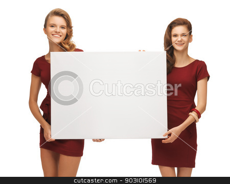 To use this stock image in your creative project, please select the size you need over to the right and click the "Add to Cart" button.
Your downloaded image will come with the Cutcaster watermark removed so don’t worry about the watermark you see on this page. two teenage girls in red dresses with blank board stock photo, picture of two teenage girls in red dresses with blank board by Syda Productions
