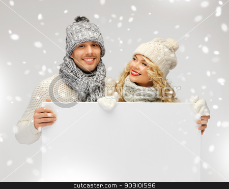 To use this stock image in your creative project, please select the size you need over to the right and click the "Add to Cart" button.
Your downloaded image will come with the Cutcaster watermark removed so don’t worry about the watermark you see on this page. couple in a winter clothes holding blank board stock photo, picture of family couple in a winter clothes holding blank board by Syda Productions