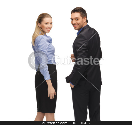 To use this stock image in your creative project, please select the size you need over to the right and click the "Add to Cart" button.
Your downloaded image will come with the Cutcaster watermark removed so don’t worry about the watermark you see on this page. man and woman in formal clothes stock photo, bright picture of man and woman in formal clothes. by Syda Productions