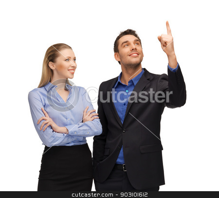 To use this stock image in your creative project, please select the size you need over to the right and click the "Add to Cart" button.
Your downloaded image will come with the Cutcaster watermark removed so don’t worry about the watermark you see on this page. man and woman pointing their fingers stock photo, bright picture of man and woman pointing their fingers. by Syda Productions