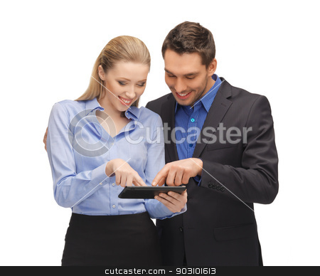 To use this stock image in your creative project, please select the size you need over to the right and click the "Add to Cart" button.
Your downloaded image will come with the Cutcaster watermark removed so don’t worry about the watermark you see on this page. man and woman with tablet pc stock photo, bright picture of man and woman with tablet pc. by Syda Productions