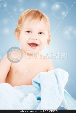 To use this stock image in your creative project, please select the size you need over to the right and click the "Add to Cart" button.
Your downloaded image will come with the Cutcaster watermark removed so don’t worry about the watermark you see on this page. baby with blue towel stock photo, picture of baby boy with blue towel and soap bubbles by Syda Productions