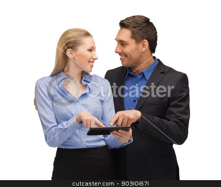 To use this stock image in your creative project, please select the size you need over to the right and click the "Add to Cart" button.
Your downloaded image will come with the Cutcaster watermark removed so don’t worry about the watermark you see on this page. man and woman with tablet pc stock photo, bright picture of man and woman with tablet pc. by Syda Productions
