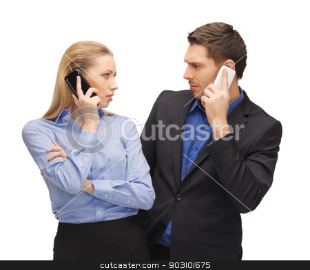 To use this stock image in your creative project, please select the size you need over to the right and click the "Add to Cart" button.
Your downloaded image will come with the Cutcaster watermark removed so don’t worry about the watermark you see on this page. man and woman with cell phones stock photo, picture of man and woman with cell phones by Syda Productions