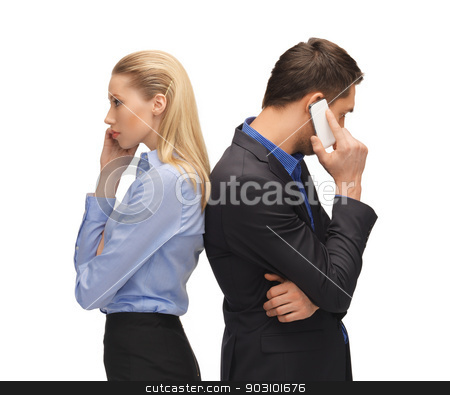 To use this stock image in your creative project, please select the size you need over to the right and click the "Add to Cart" button.
Your downloaded image will come with the Cutcaster watermark removed so don’t worry about the watermark you see on this page. man and woman with cell phones stock photo, picture of man and woman with cell phones by Syda Productions