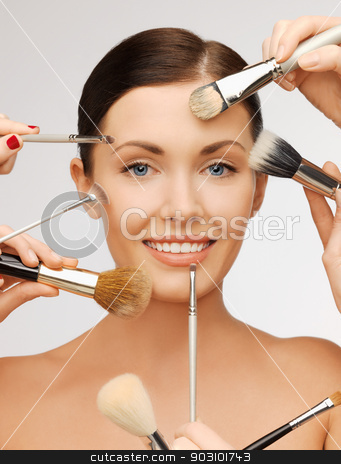 To use this stock image in your creative project, please select the size you need over to the right and click the "Add to Cart" button.
Your downloaded image will come with the Cutcaster watermark removed so don’t worry about the watermark you see on this page. beautiful woman with brushes stock photo, bright closeup portrait picture of beautiful woman with brushes by Syda Productions