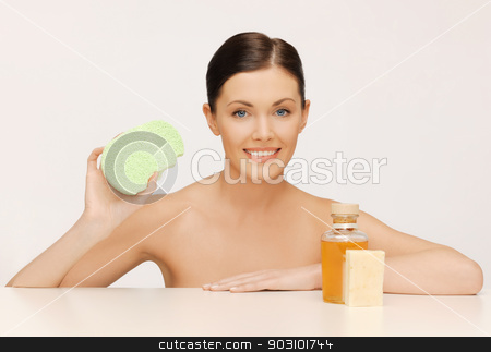 To use this stock image in your creative project, please select the size you need over to the right and click the "Add to Cart" button.
Your downloaded image will come with the Cutcaster watermark removed so don’t worry about the watermark you see on this page. woman with sponge stock photo, picture of woman with sponge and cosmetic bottles by Syda Productions