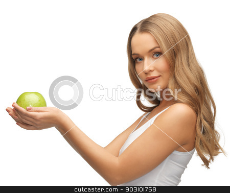 To use this stock image in your creative project, please select the size you need over to the right and click the "Add to Cart" button.
Your downloaded image will come with the Cutcaster watermark removed so don’t worry about the watermark you see on this page. woman with green apple stock photo, picture of beautiful woman with green apple by Syda Productions
