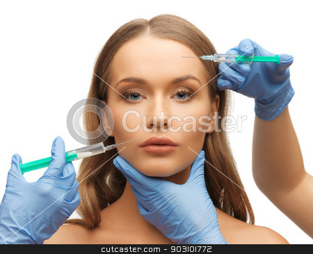 To use this stock image in your creative project, please select the size you need over to the right and click the "Add to Cart" button.
Your downloaded image will come with the Cutcaster watermark removed so don’t worry about the watermark you see on this page. woman face and beautician hands stock photo, picture of woman face and beautician hands with syringes by Syda Productions