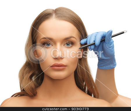 To use this stock image in your creative project, please select the size you need over to the right and click the "Add to Cart" button.
Your downloaded image will come with the Cutcaster watermark removed so don’t worry about the watermark you see on this page. woman face and beautician hands stock photo, picture of woman face and beautician hands with pencil by Syda Productions