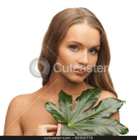 To use this stock image in your creative project, please select the size you need over to the right and click the "Add to Cart" button.
Your downloaded image will come with the Cutcaster watermark removed so don’t worry about the watermark you see on this page. woman with green leaf stock photo, picture of woman with green leaf over white. by Syda Productions