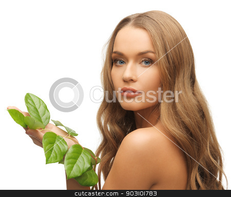 To use this stock image in your creative project, please select the size you need over to the right and click the "Add to Cart" button.
Your downloaded image will come with the Cutcaster watermark removed so don’t worry about the watermark you see on this page. woman with green leaf stock photo, picture of woman with green leaf over white. by Syda Productions