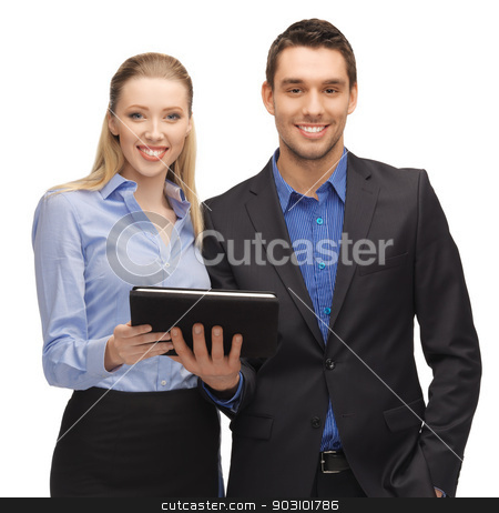 To use this stock image in your creative project, please select the size you need over to the right and click the "Add to Cart" button.
Your downloaded image will come with the Cutcaster watermark removed so don’t worry about the watermark you see on this page. man and woman with tablet pc stock photo, bright picture of man and woman with tablet pc. by Syda Productions