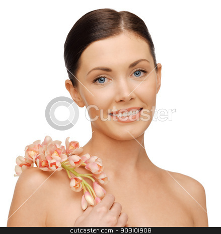 To use this stock image in your creative project, please select the size you need over to the right and click the "Add to Cart" button.
Your downloaded image will come with the Cutcaster watermark removed so don’t worry about the watermark you see on this page. lovely woman with orchid flower stock photo, bright picture of lovely woman with orchid flower. by Syda Productions