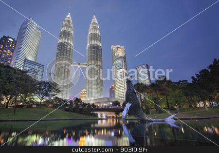 To use this stock image in your creative project, please select the size you need over to the right and click the "Add to Cart" button.
Your downloaded image will come with the Cutcaster watermark removed so don’t worry about the watermark you see on this page. Kuala Lumpur KLCC Park Skyline stock photo, KUALA LUMPUR, MALAYSIA - FEBRUARY 7, 2014 - Kuala Lumpur KLCC Park Skyline with Twin Towers Petronas at Blue Hour. Petronas Twin Tower was the tallest buildings in the world from 1998 to 2004 until it was surpassed by Taipei 101. It remains the tallest twin towers in the world. by Jit Lim