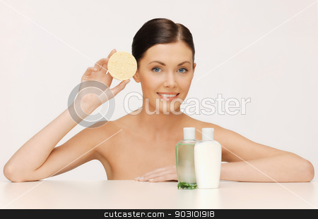 To use this stock image in your creative project, please select the size you need over to the right and click the "Add to Cart" button.
Your downloaded image will come with the Cutcaster watermark removed so don’t worry about the watermark you see on this page. woman with sponge stock photo, picture of woman with sponge and cosmetic bottles by Syda Productions