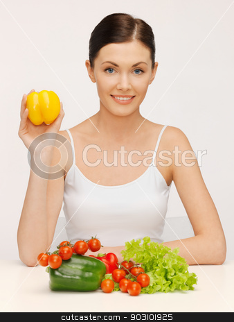 To use this stock image in your creative project, please select the size you need over to the right and click the "Add to Cart" button.
Your downloaded image will come with the Cutcaster watermark removed so don’t worry about the watermark you see on this page. woman with vegetables stock photo, bright picture of beautiful woman with vegetables by Syda Productions
