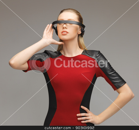 To use this stock image in your creative project, please select the size you need over to the right and click the "Add to Cart" button.
Your downloaded image will come with the Cutcaster watermark removed so don’t worry about the watermark you see on this page. woman with futuristic glasses stock photo, picture of beautiful woman with futuristic glasses by Syda Productions