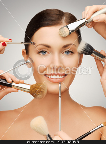 To use this stock image in your creative project, please select the size you need over to the right and click the "Add to Cart" button.
Your downloaded image will come with the Cutcaster watermark removed so don’t worry about the watermark you see on this page. beautiful woman with brushes stock photo, bright closeup portrait picture of beautiful woman with brushes by Syda Productions