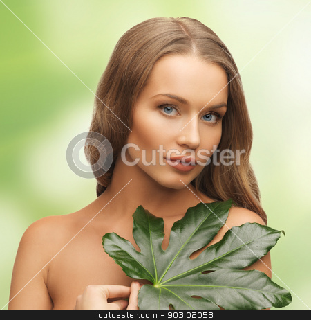 To use this stock image in your creative project, please select the size you need over to the right and click the "Add to Cart" button.
Your downloaded image will come with the Cutcaster watermark removed so don’t worry about the watermark you see on this page. woman with green leaf stock photo, picture of woman with green leaf over white by Syda Productions