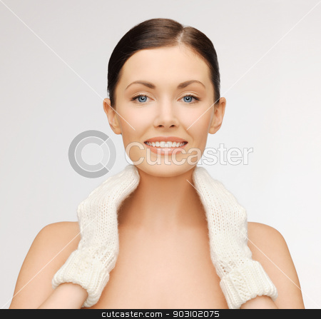 To use this stock image in your creative project, please select the size you need over to the right and click the "Add to Cart" button.
Your downloaded image will come with the Cutcaster watermark removed so don’t worry about the watermark you see on this page. woman in mittens stock photo, bright picture of beautiful woman in white mittens.. by Syda Productions