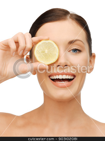 To use this stock image in your creative project, please select the size you need over to the right and click the "Add to Cart" button.
Your downloaded image will come with the Cutcaster watermark removed so don’t worry about the watermark you see on this page. woman with lemon slice stock photo, bright picture of beautiful woman with lemon slice by Syda Productions