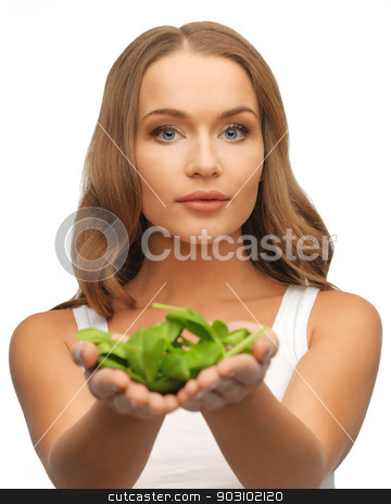 To use this stock image in your creative project, please select the size you need over to the right and click the "Add to Cart" button.
Your downloaded image will come with the Cutcaster watermark removed so don’t worry about the watermark you see on this page. woman with spinach leaves on palms stock photo, bright picture of woman with spinach leaves on palms by Syda Productions