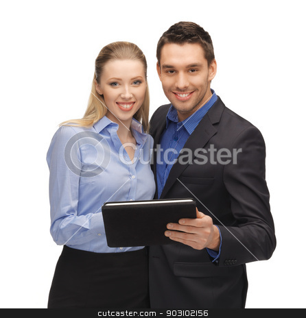 To use this stock image in your creative project, please select the size you need over to the right and click the "Add to Cart" button.
Your downloaded image will come with the Cutcaster watermark removed so don’t worry about the watermark you see on this page. man and woman with tablet pc stock photo, bright picture of man and woman with tablet pc. by Syda Productions