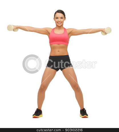 To use this stock image in your creative project, please select the size you need over to the right and click the "Add to Cart" button.
Your downloaded image will come with the Cutcaster watermark removed so don’t worry about the watermark you see on this page. woman with dumbbells stock photo, picture of beautiful sporty woman with dumbbells by Syda Productions