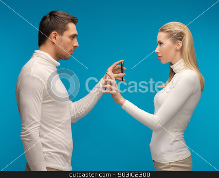 To use this stock image in your creative project, please select the size you need over to the right and click the "Add to Cart" button.
Your downloaded image will come with the Cutcaster watermark removed so don’t worry about the watermark you see on this page. man and woman with modern gadgets stock photo, picture of man and woman with modern gadgets by Syda Productions