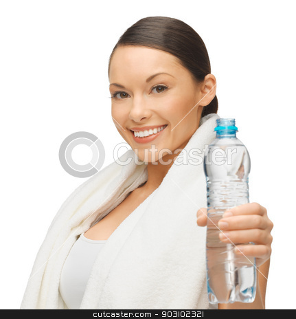 To use this stock image in your creative project, please select the size you need over to the right and click the "Add to Cart" button.
Your downloaded image will come with the Cutcaster watermark removed so don’t worry about the watermark you see on this page. woman with towel and bottle of water stock photo, picture of woman with bottle of water and towel by Syda Productions