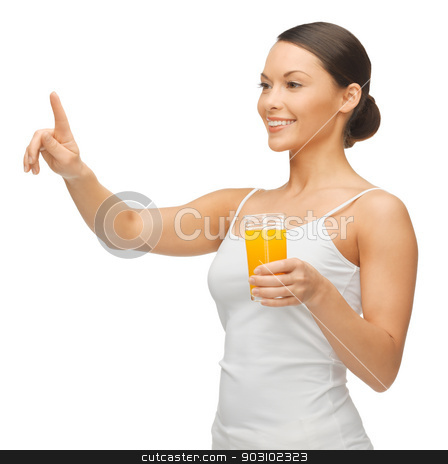 To use this stock image in your creative project, please select the size you need over to the right and click the "Add to Cart" button.
Your downloaded image will come with the Cutcaster watermark removed so don’t worry about the watermark you see on this page. woman with glass of juice stock photo, woman holding glass of juice and working with something imaginary by Syda Productions