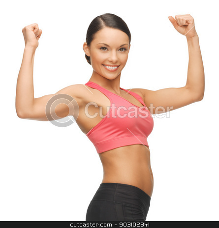 To use this stock image in your creative project, please select the size you need over to the right and click the "Add to Cart" button.
Your downloaded image will come with the Cutcaster watermark removed so don’t worry about the watermark you see on this page. beautiful sporty woman stock photo, picture of beautiful sporty woman flexing her biceps by Syda Productions