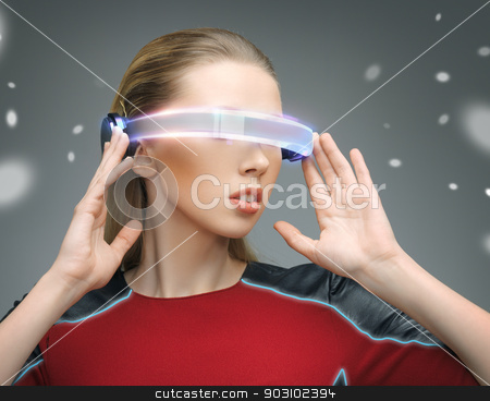 To use this stock image in your creative project, please select the size you need over to the right and click the "Add to Cart" button.
Your downloaded image will come with the Cutcaster watermark removed so don’t worry about the watermark you see on this page. woman with futuristic glasses stock photo, picture of beautiful woman with futuristic glasses by Syda Productions