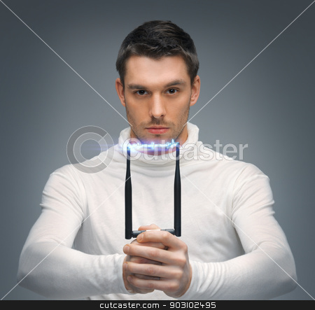To use this stock image in your creative project, please select the size you need over to the right and click the "Add to Cart" button.
Your downloaded image will come with the Cutcaster watermark removed so don’t worry about the watermark you see on this page. futuristic man with stun gun stock photo, bright picture of futuristic man with stun gun by Syda Productions