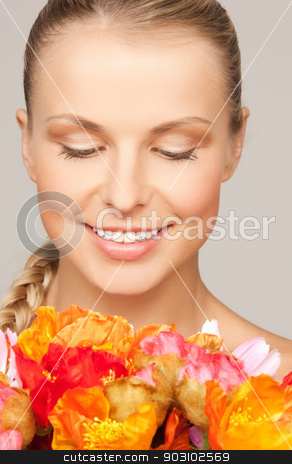 To use this stock image in your creative project, please select the size you need over to the right and click the "Add to Cart" button.
Your downloaded image will come with the Cutcaster watermark removed so don’t worry about the watermark you see on this page. woman with red flowers stock photo, picture of lovely woman with red flowers.. by Syda Productions