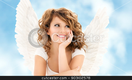 To use this stock image in your creative project, please select the size you need over to the right and click the "Add to Cart" button.
Your downloaded image will come with the Cutcaster watermark removed so don’t worry about the watermark you see on this page. angel girl stock photo, picture of happy teenage angel girl over white by Syda Productions