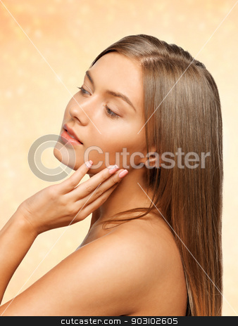 To use this stock image in your creative project, please select the size you need over to the right and click the "Add to Cart" button.
Your downloaded image will come with the Cutcaster watermark removed so don’t worry about the watermark you see on this page. beautiful woman with long hair stock photo, face and hands of beautiful woman with long hair by Syda Productions