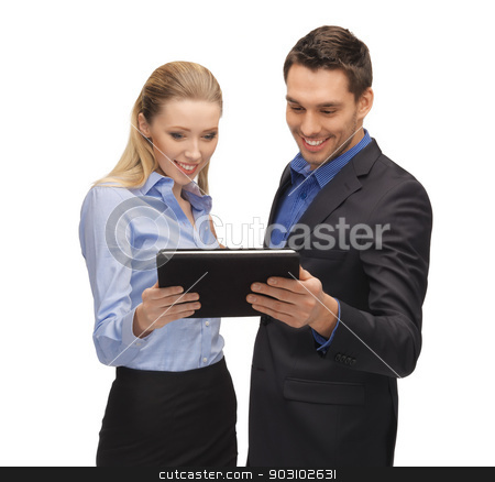 To use this stock image in your creative project, please select the size you need over to the right and click the "Add to Cart" button.
Your downloaded image will come with the Cutcaster watermark removed so don’t worry about the watermark you see on this page. man and woman with tablet pc stock photo, bright picture of man and woman with tablet pc. by Syda Productions